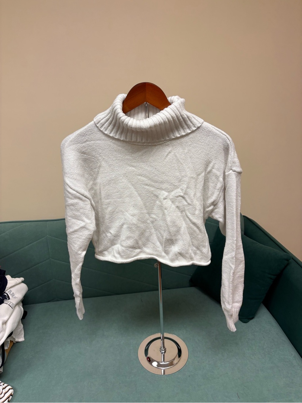 Garage White Cropped Turtleneck Sweater